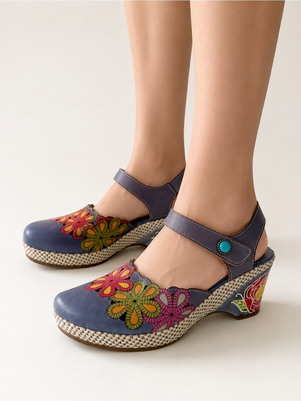 L'Artiste Spring Step Mary Jane Clog EU 39 US 8.5 Leather Floral Artsy Boho